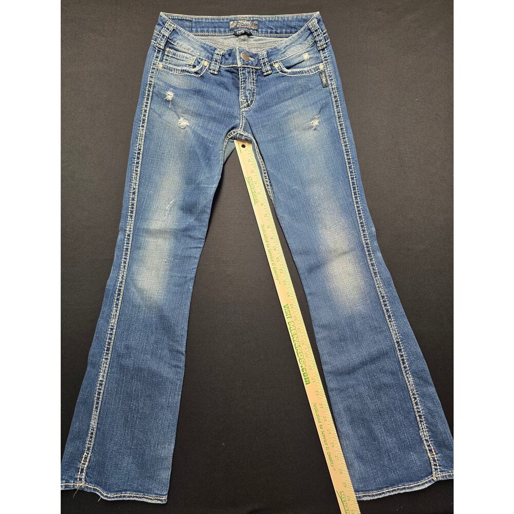 Silver Jeans Twisted Bootcut Jeans Womens W28 L33 Medium Wash Distressed Denim - Picture 6 of 8